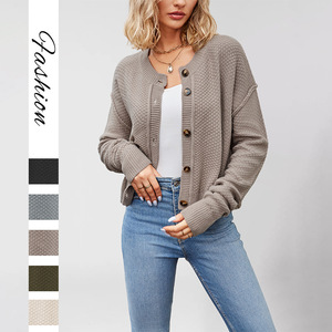Cardigan en tricot pour femme, boutonné, coupe ample, couleur unie, anti-boulochage, vêtement d'extérieur - Product Image 5