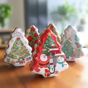गर्म! सांता क्रिसमस उपहार के लिए लक्जरी धातु टिन बॉक्स को अनुकूलित करें, सौंदर्य स्ट्रॉबेरी के साथ पेड़ के आकार का चॉकलेट पैकेजिंग कंटेनर
