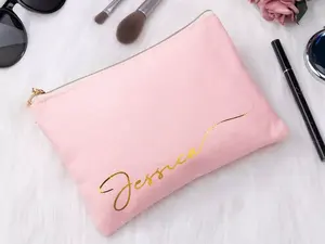 Wholesale Custom Printed Logo Reusable Blank Plain Toiletry Pouch Canvas Cotton Makeup Cosmetic Bags