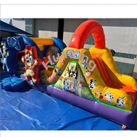 Nouvelle château gonflable bleu commercial avec toboggan et obstacles, château gonflable pour enfants, trampoline gonflable pour fête