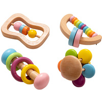Jouets en bois coloré bébé hochet ensemble sûr de qualité alimentaire bois hochet sucette Bracelet anneau de dentition ensemble Montessori enfant en bas âge jouet cloche cadeau