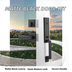 Manija de Puerta Tubular de Lujo en Zinc Negro Mate con Llave para Entrada Exterior, Estilo Moderno, Juego de Manijas de Seguridad para Puerta Principal de Villa 1 - Product Image 2