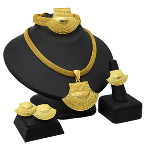24K Gold Plated Dubai <strong>Necklace</strong> Earrings Ring Bracelet Set Indian Bridal <strong>Choker</strong> Jewelry Set Wholesale for <strong>Women</strong> - Product Image 4