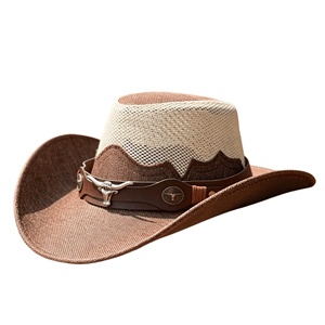 New Arrival Fashion Cowboy Bucket <b>Hat</b> Retro Wide Brim Promotional <b>Straw</b> Cowboy <b>Hats</b> D-047 - Product Image 1