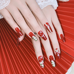 Uñas Postizas Cuadradas de ABS con Diseño Navideño, Estilo Dulce para Estudiantes, Cobertura Completa, Puntas Artificiales para Manicura - Product Image 1