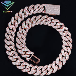 Heavy Piece Hip Hop 22MM Full Iced Out Gran <span class=keywords><strong>Moissanite</strong></span> Cadena elevada S925 Chapado en oro rosa VVS Diamante Collar de cadena de eslabones cubanos - Product Image 5