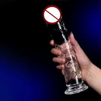 Dildo de Cristal Realista, Impermeable, Transparente, de Silicona, Largo, Grande, Portátil, con Ventosa, Juguete Sexual para Mujeres, para Uso Individual