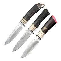 Couteau de chasse à lame fixe en acier Damas, manche en bois d'ébène, incrustation en laiton et os, couteau droit de collection pour extérieur, EDC, camping