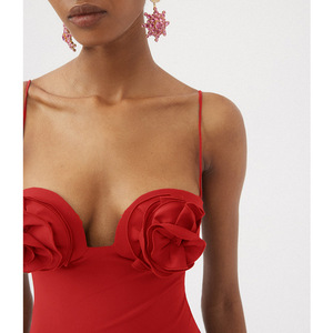 JSN 2024 New Women Swimsuit and Skirt Sexy <strong>Red</strong> 3D Flower One Piece <strong>Bikini</strong> <strong>Set</strong> Two Pieces Swimwear Beachwear Bathing Suit - Product Image 6