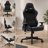 Fauteuil de Gaming Exécutif Ergonomique avec Appui-tête Rembourré, Matelassage Diamant, Inclinable, en Cuir PU, Pivotant à 360 Degrés, Hauteur Réglable avec Vérin à Gaz 3 Positions
