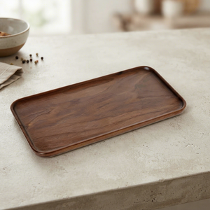 Bandeja de Servir Rectangular Delgada Moderna de Madera de Nogal Rehman Craft, 32x16cm, Borde Bajo, Esquinas Redondeadas, Acabado Liso, Apta para Alimentos - Product Image 1