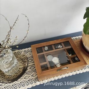Retro Wooden Jewelry Box With Compartments For <b>Rings</b> Bracelets Watches Desktop <b>Storage</b> Organizer Rectangle Shape - Product Image 3