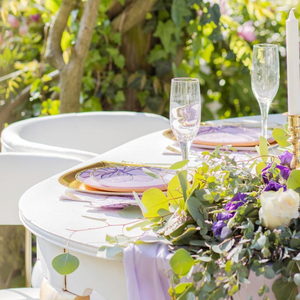 Vaisselle en papier personnalisée avec fleurs violettes et estampage à chaud doré, fabricant de vaisselle jetable, assiettes en papier, serviettes, vaisselle en papier pour fête du thé - Product Image 6