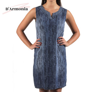 2024 recién llegados vestidos de verano informales con cuello redondo para mujeres de talla grande sin mangas de lino de mezclilla cintura Natural - Product Image 3