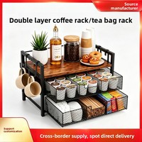 Support de rangement transfrontalier à trois niveaux pour sachets de thé et café, organisateur de bureau moderne et minimaliste en bois avec tiroirs et crochets, écologique pour boissons