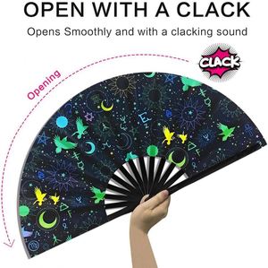 Éventail pliant grand format en gros, motif mystique Astrologie Corbeau Soleil Lune Symboles Sorcière pour Fête Rave et Décoration Murale Maison - Product Image 2