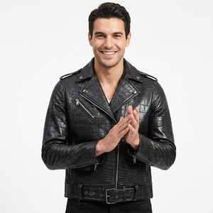 Veste en cuir pour homme, style motard, décontractée, streetwear, col rabattu, grande taille, pour le printemps et l'automne - Product Image 1
