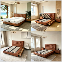 Lit moderne gain de place en cuir véritable rembourré avec rangement, lit assemblé, cadre de lit King Queen en bois avec tiroirs, structure en fer