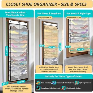 Organizador de zapatos para colgar sobre la puerta, capacidad para 24 pares, almacenamiento colgante de doble cara para zapatillas, botas, uso familiar para niños, detrás de las puertas - Product Image 2