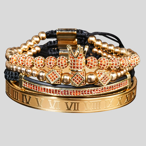 Bracelet <span class=keywords><strong>Macramé</strong></span> Tressé F311 pour Homme en Acier Inoxydable avec Breloque Couronne de Roi, <span class=keywords><strong>Micro</strong></span>-Pavé CZ et Perles de Zircon Rouge – Vente en Gros - Product Image 4