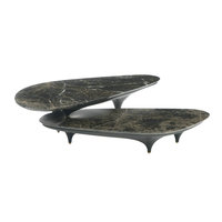 Vente en gros nordique de grande table basse gigogne en marbre travertin noir de luxe ensemble table d'appoint en bois noyer pour salon intérieur