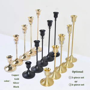 Bougeoir Ancien Minimaliste en Laiton, Ensemble de Chandeliers Coniques à Longue Tige, Bougeoirs Décoratifs Dorés - Product Image 2