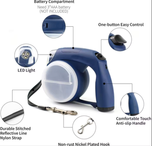 ที่เก็บอาหารสัตว์เลี้ยงและที่จ่ายถุงเก็บอุจจาระพร้อมไฟ LED แบบแฮนด์ฟรี ปรับได้ ชุดอุปกรณ์สำหรับสัตว์เลี้ยง สำหรับพาสุนัขเดินเล่นและเดินทาง - Product Image 3