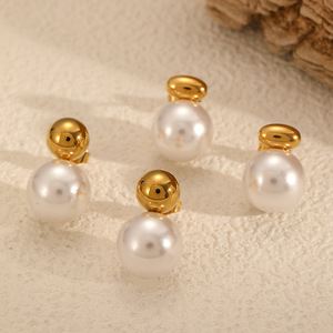 Pendientes de Perlas de Imitación Redondas, Acero Inoxidable, Joyería de Moda para Mujer - Product Image 2