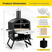 Barbecue portable en acier au charbon de bois avec fonction four à pizza sur chariot rotatif pour 3 à 5 personnes