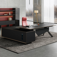 Bureau de direction moderne de luxe en panneaux de bois avec tiroir de rangement, taille/logo personnalisable, table d'ordinateur à usage commercial