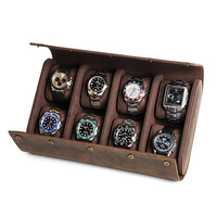 Boîte de rangement pour montres en cuir Crazy Horse vintage, faite à la main, créative, 8 emplacements, étui de voyage portable pour montres-bracelets