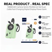 Power Bank Mini 10000mAh PD 20W 22.5W Dual Port Kabel Terintegrasi Bentuk Kamera Layar LED Baterai Eksternal OEM Grosir