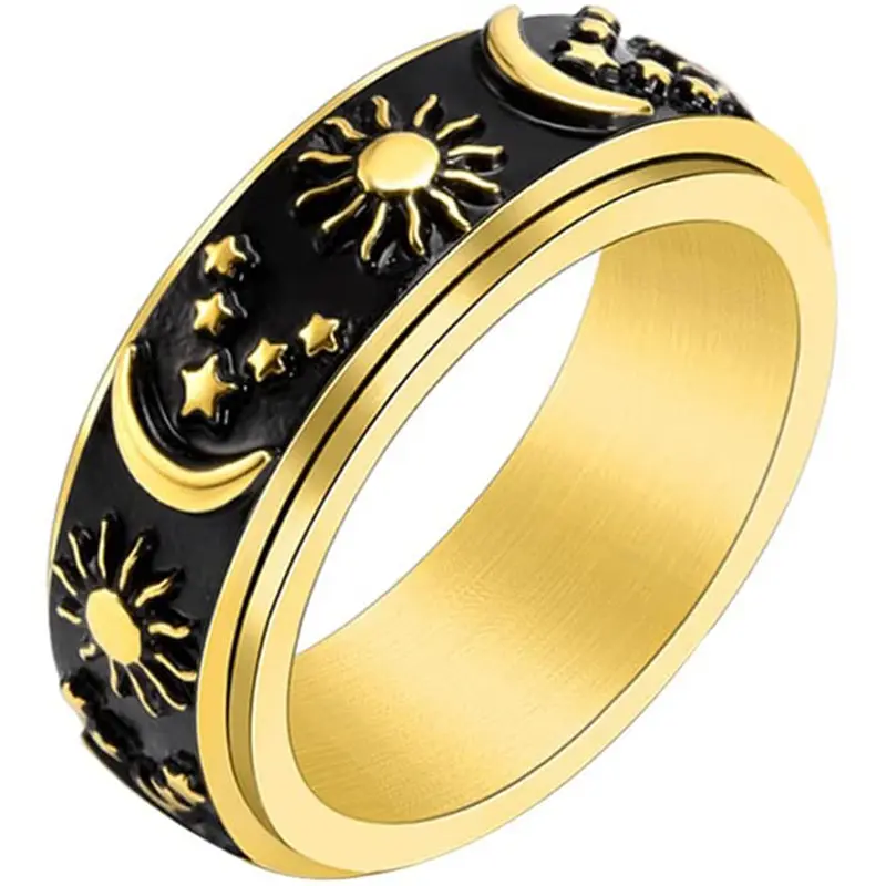 Hot Fashion Jewelry Stainless steel cast rotating Star Moon Sun Ring ins Wind men's ring