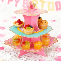 Support à gâteau en bois à 3 niveaux personnalisable - Rose, jetable, pour Noël, Nouvel An, anniversaire, support à dessert (vente en gros)