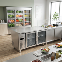 Table de travail commerciale personnalisée avec réfrigérateur intégré, comptoir réfrigéré pour restaurant, réfrigérateur sous comptoir