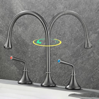 Robinet de lavabo de salle de bain à double mitigeur, montage sur comptoir, 2 poignées, 3 trous, mitigeur céramique eau chaude et froide