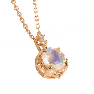 Collier en argent sterling avec pierre de lune, forme ronde, plaqué or rose S925, bijoux arc-en-ciel, bijoux de haute qualité fabriqués en usine - Product Image 2
