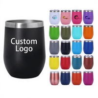 Personal isierte Logo Pulver beschichtete 12 Unzen Wein becher Vakuum Wärme isolierung Kaffeetasse mit auslaufs icherer Deckel Laser gravur