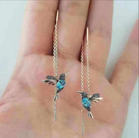 Huitan anting-anting Juntai wanita warna kristal, anting-anting kancing telinga burung Enamel elegan 2 gaya