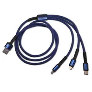 Ugreen — câble USB 3-en-1 tressé 2.4A, câble flexible multifonction pour téléphone portable, 8 broches, Android, type-c