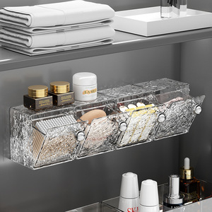 Transparent Silver Square Cosmetic Storage Box Wall Mounted For Bathroom <b>Vanity</b> With <b>Mirror</b> Cabinet And Cotton Swabs Organizer - Product Image 3