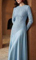 Robe musulmane décontractée YKD122 en satin brodé haut de gamme avec manches à ourlet large, design traditionnel de la mode musulmane pour femme islamique
