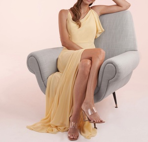 Elegante Abito <span class=keywords><strong>da</strong></span> Sera per Donna, Senza Maniche, in Raso, Lungo con Spacco, Design Personalizzato per Damigelle e Cerimonie Nuziali - Product Image 2