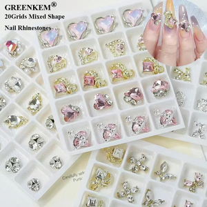20 grilles forme mixte Zircon ongles strass 3D luxe pile diamant amour papillon Nail Art décorations ongles breloques - Product Image 1
