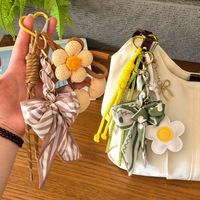 Gantungan Kunci Syal Pita Sutra Lucu, Liontin PU Buah Bunga Bintang, Tali Kepang, Hiasan Tas, Gantungan Kunci untuk Wanita, Dekorasi Tas Tangan, Hadiah