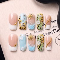 Uñas Postizas Francesas Curvas de 2.5 cm, Hechas a Mano, con Acabado Fotográfico, Cobertura Total, PMMA, Textura 3D, 10 Piezas