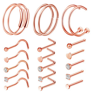 Set de 21 Piezas de Joyería Corporal Clásica y Moderna, Anillo de Nariz, Zirconia Cúbica, Acero Inoxidable, Aros para la Nariz, Microincrustaciones, Unisex, para Fiestas - Product Image 5
