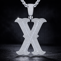 Collier Pendentif Lettre X en Moissanite VVS, Argent 925 Plaqué Platine, Personnalisable avec Nom, Bijoux Hip Hop, Vente en Gros Usine 2026