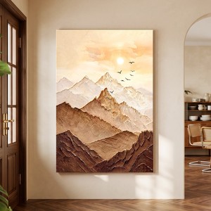 Peinture à l'huile peinte à la main, paysage abstrait, toile d'art murale pour salon, décoration de fond de canapé, scène de montagne dorée - Product Image 3