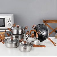 Ensemble de casseroles en acier inoxydable avec revêtement en bakélite marron, vente chaude